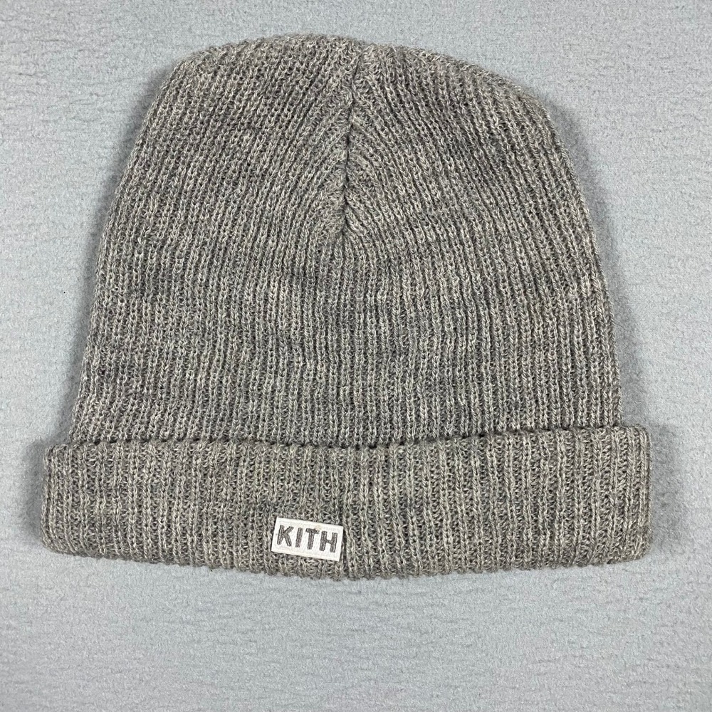 Kith Mens Heathered Grey‎ Ribbed Knit Cuffed Beanie Hat One Size OS